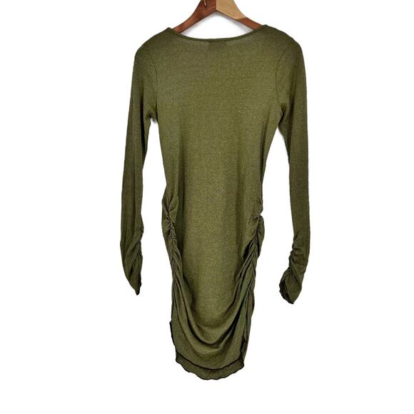 Michael Stars Long Sleeve Ruched Maternity Tunic Top One Size Green Khaki Shine - Picture 5 of 11